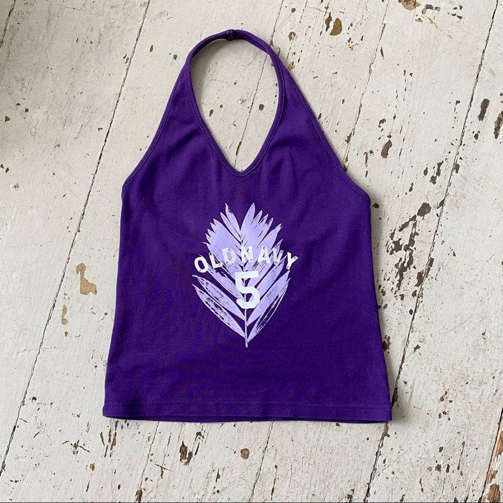 Vintage Y2K Old Navy Graphic Halter Top With Rhinestones
